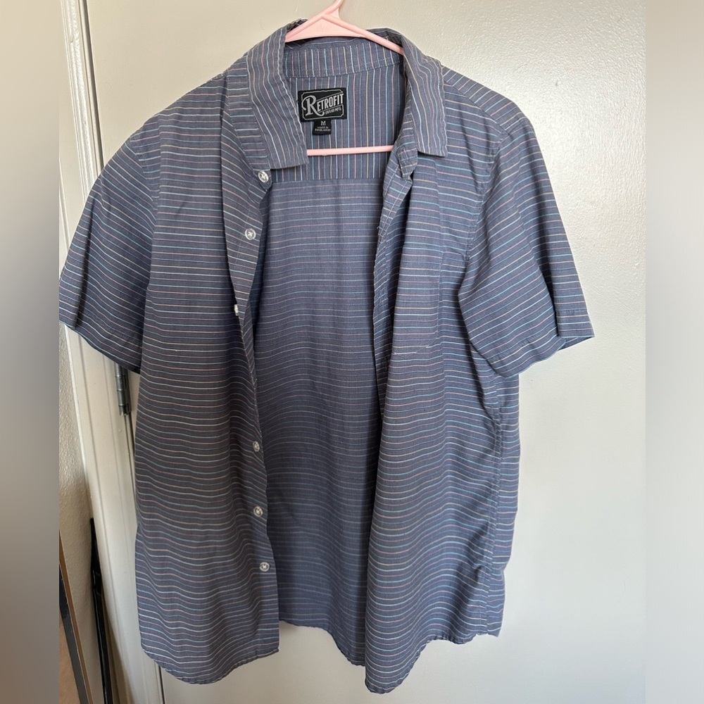 Grey striped short sleeve button down